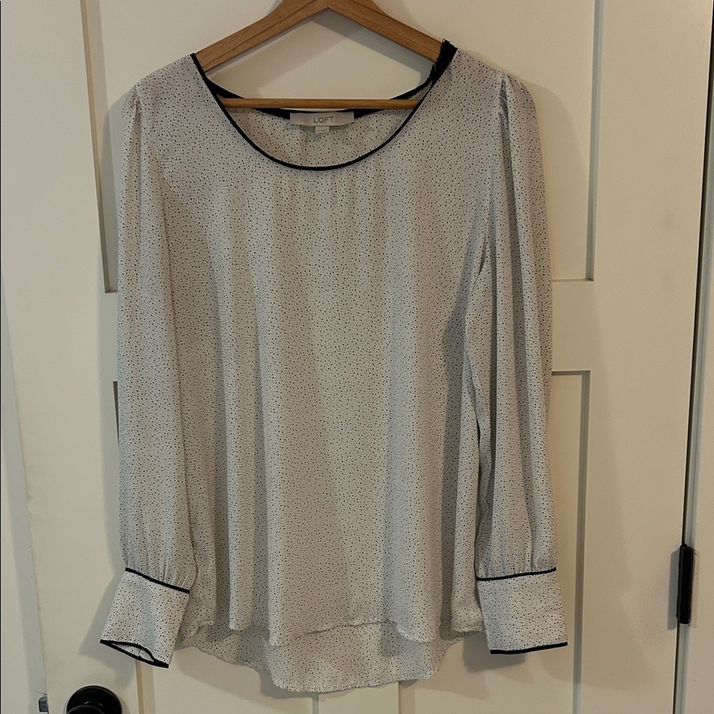 LOFT Ivory Blouse with Navy Trim